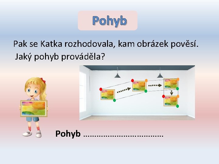 Pohyb Pak se Katka rozhodovala, kam obrázek pověsí. Jaký pohyb prováděla? Pohyb ……………… 