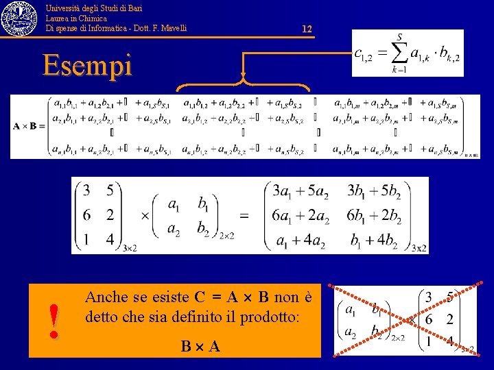 Università degli Studi di Bari Laurea in Chimica Di spense di Informatica - Dott.