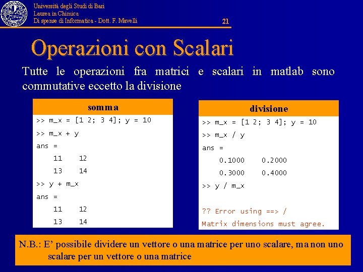 Università degli Studi di Bari Laurea in Chimica Di spense di Informatica - Dott.