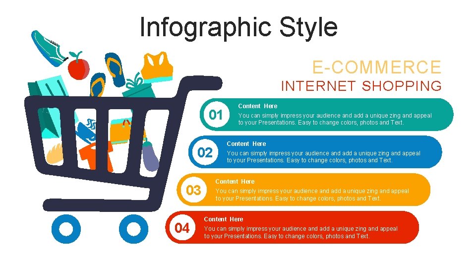 Infographic Style E-COMMERCE INTERNET SHOPPING 01 02 03 04 Content Here You can simply