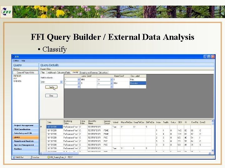 FFI Query Builder / External Data Analysis • Classify 