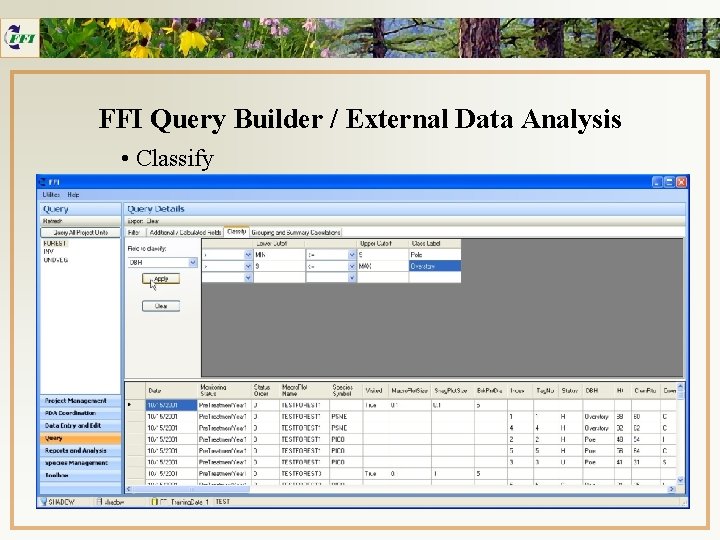 FFI Query Builder / External Data Analysis • Classify 