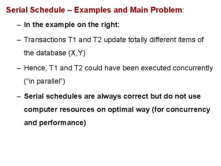 Serial Schedule – Examples and Main Problem: – In the example on the right: