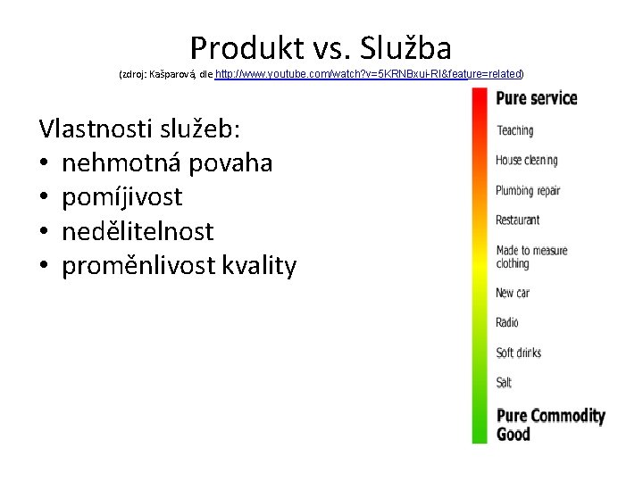 Produkt vs. Služba (zdroj: Kašparová, dle http: //www. youtube. com/watch? v=5 KRNBxui-RI&feature=related) Vlastnosti služeb: