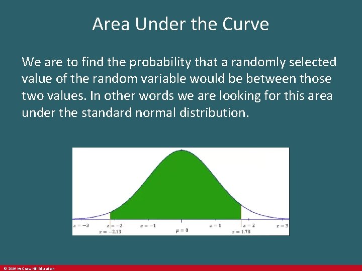 Area Under the Curve We are to find the probability that a randomly selected