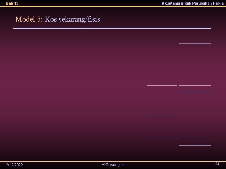 Bab 13 Akuntansi untuk Perubahan Harga Model 5: Kos sekarang/fisis 2/12/2022 Suwardjono 34 