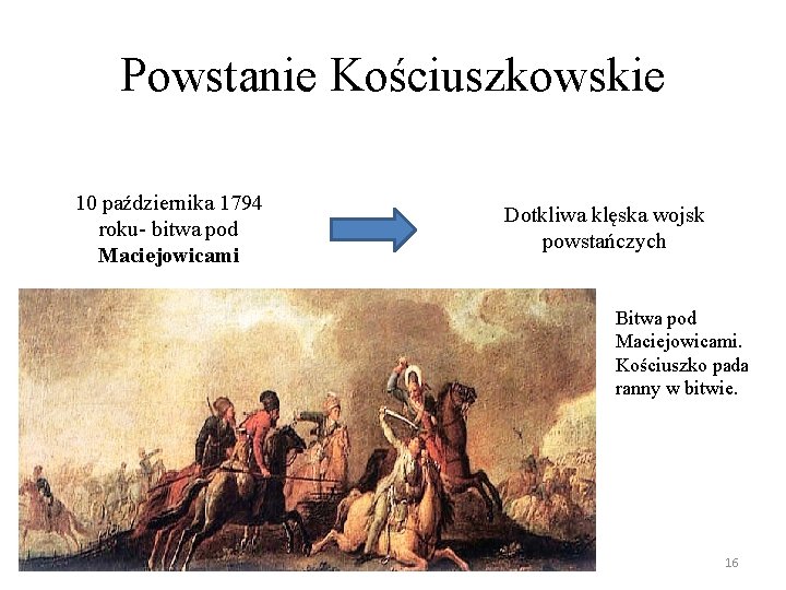 Powstanie Kościuszkowskie 10 października 1794 roku- bitwa pod Maciejowicami Dotkliwa klęska wojsk powstańczych Bitwa