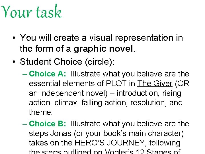 Your task • You will create a visual representation in the form of a