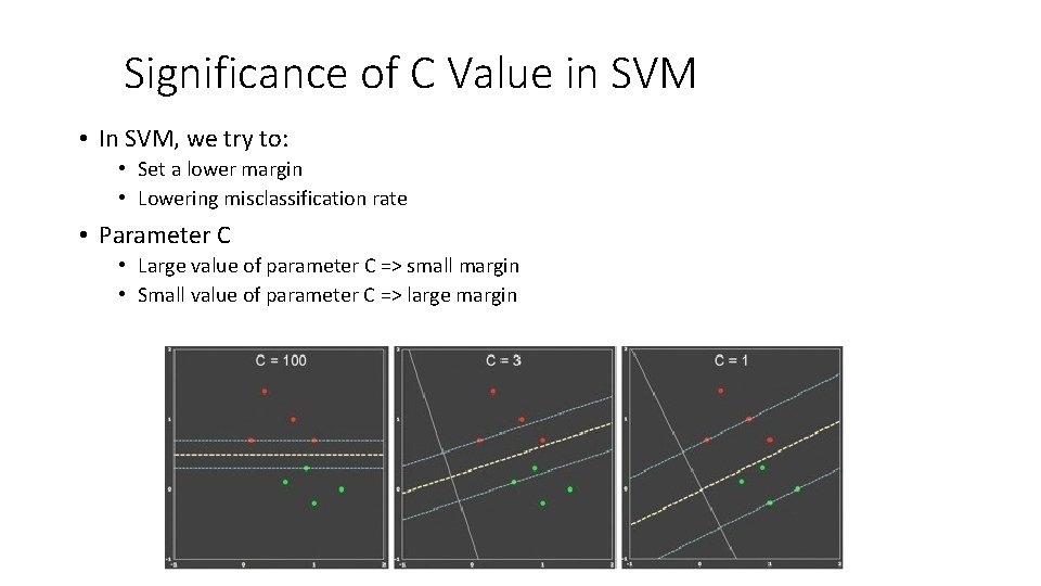 Significance of C Value in SVM • In SVM, we try to: • Set