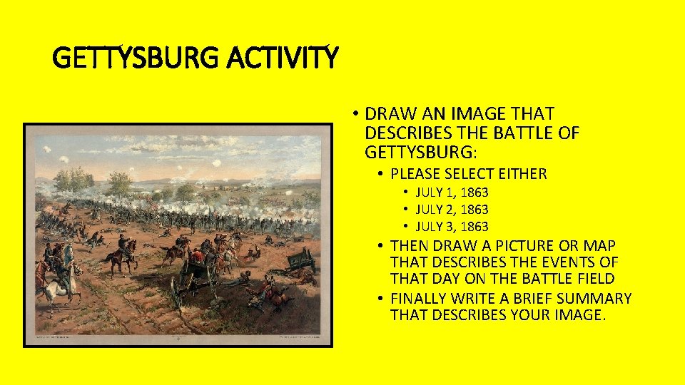 GETTYSBURG ACTIVITY • DRAW AN IMAGE THAT DESCRIBES THE BATTLE OF GETTYSBURG: • PLEASE