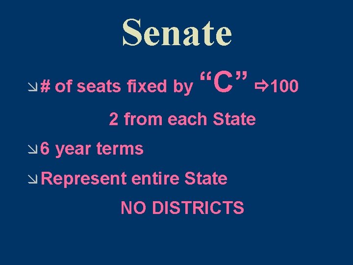 Senate æ # of seats fixed by “C” 100 2 from each State æ