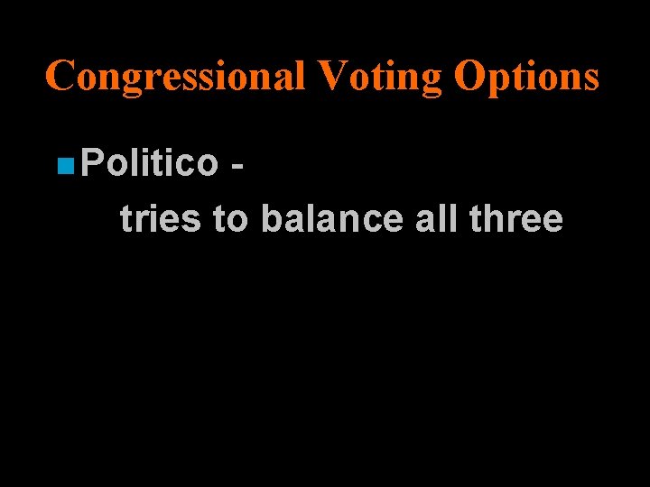 Congressional Voting Options n Politico tries to balance all three 
