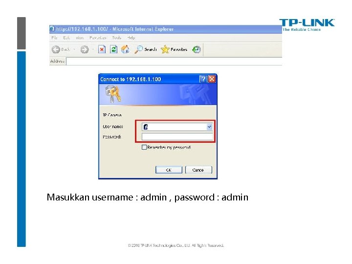 Masukkan username : admin , password : admin 