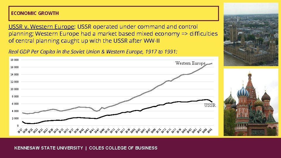 ECONOMIC GROWTH USSR v. Western Europe: USSR operated under command control planning; Western Europe