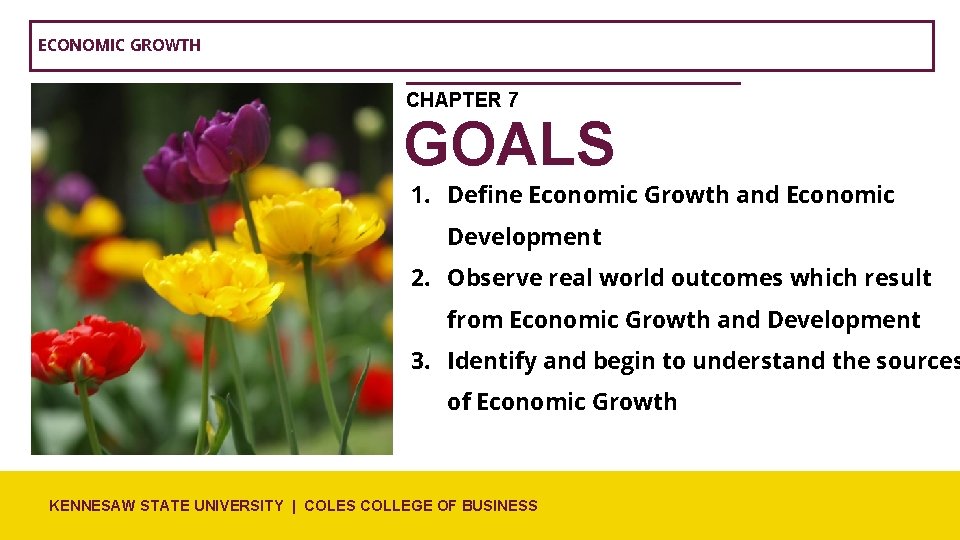 ECONOMIC GROWTH CHAPTER 7 GOALS 1. Define Economic Growth and Economic Development 2. Observe