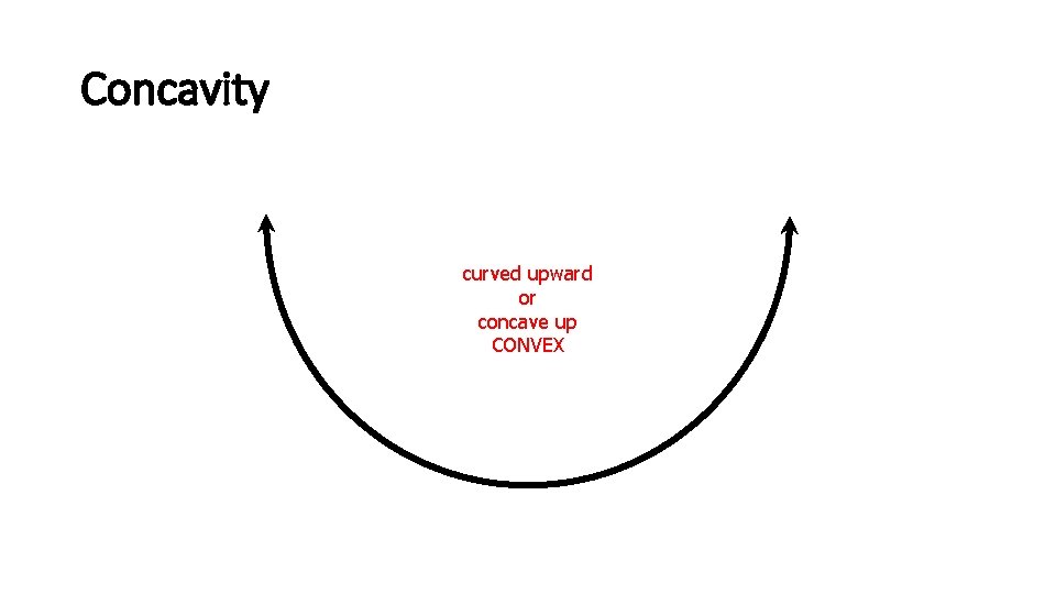 Concavity curved upward or concave up CONVEX 