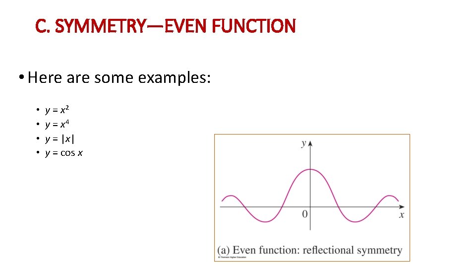 C. SYMMETRY—EVEN FUNCTION • Here are some examples: • • y = x 2