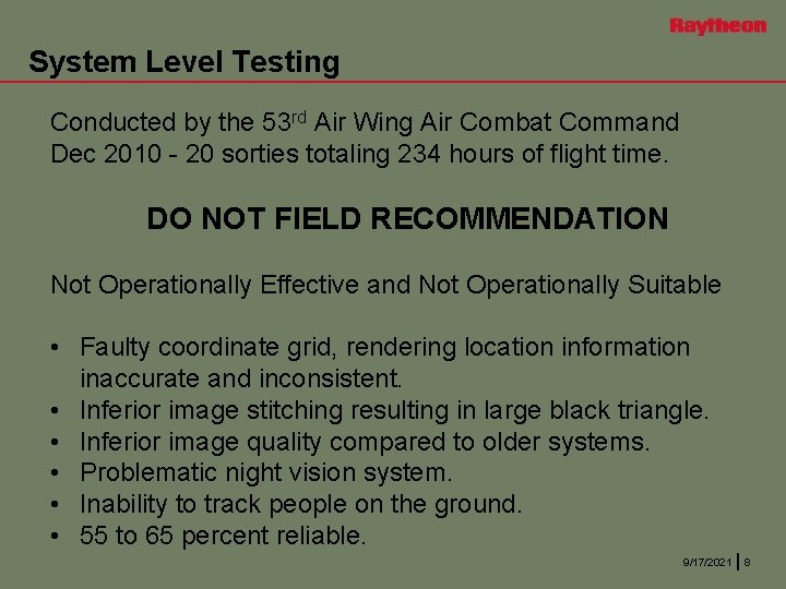 System Level Testing Conducted by the 53 rd Air Wing Air Combat Command Dec