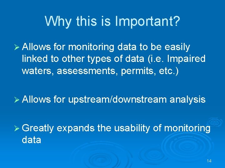 Why this is Important? Ø Allows for monitoring data to be easily linked to