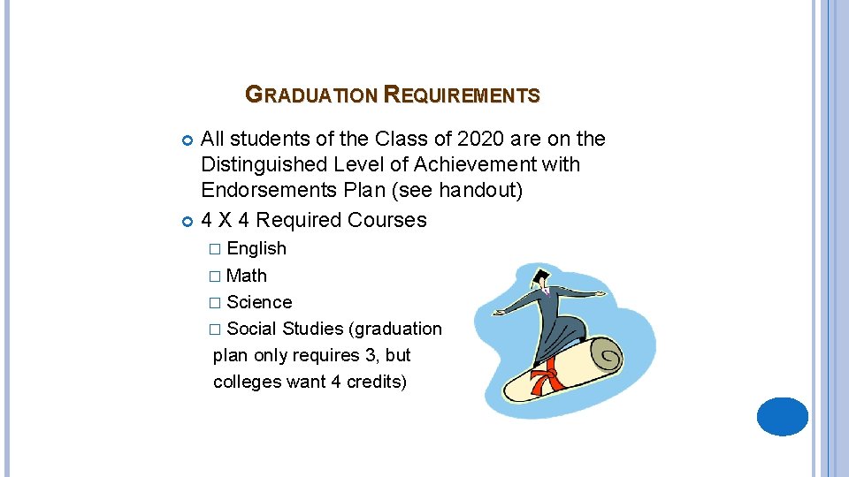 GRADUATION REQUIREMENTS All students of the Class of 2020 are on the Distinguished Level