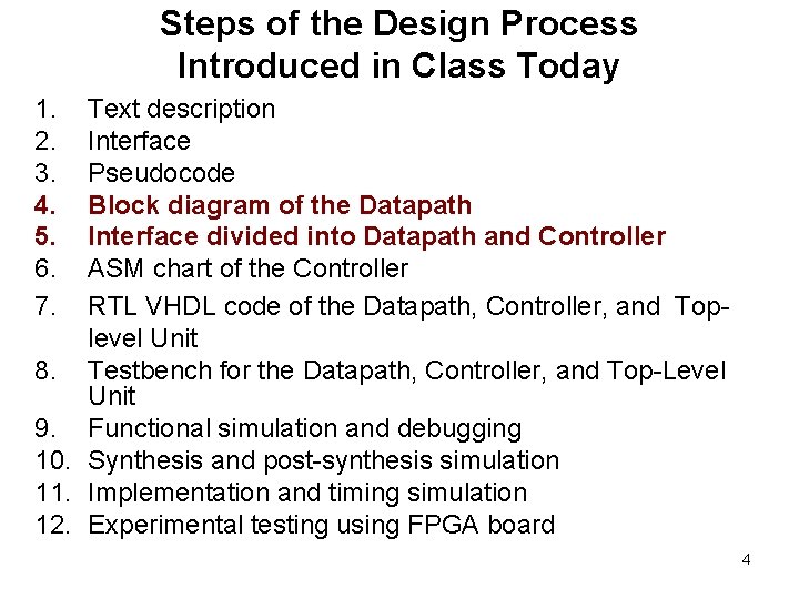 Steps of the Design Process Introduced in Class Today 1. 2. 3. 4. 5. Steps of the Design Process Introduced in Class Today 1. 2. 3. 4. 5.