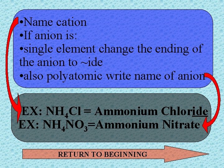  • Name cation • If anion is: • single element change the ending