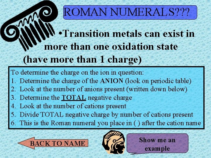 ROMAN NUMERALS? ? ? • Transition metals can exist in more than one oxidation