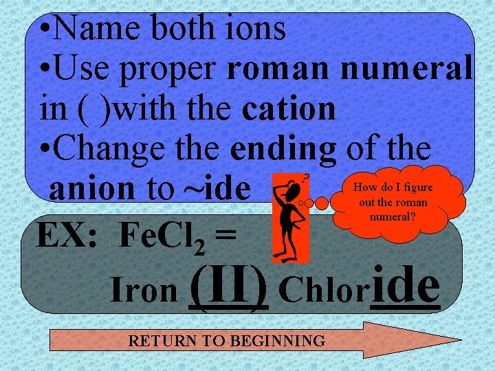  • Name both ions • Use proper roman numeral in ( )with the