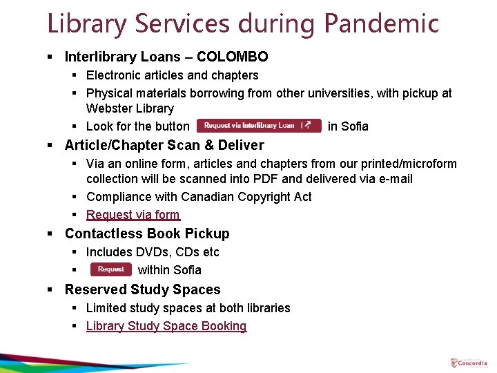 Library Services during Pandemic § Interlibrary Loans – COLOMBO § Electronic articles and chapters