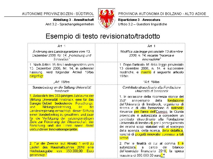 AUTONOME PROVINZ BOZEN - SÜDTIROL Abteilung 3 - Anwaltschaft Amt 3. 2 - Sprachangelegenheiten