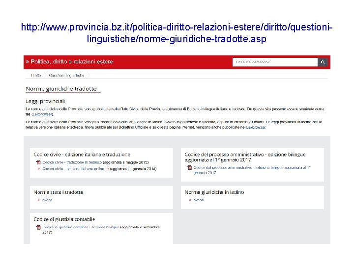 http: //www. provincia. bz. it/politica-diritto-relazioni-estere/diritto/questionilinguistiche/norme-giuridiche-tradotte. asp 