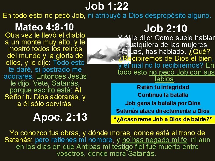 Job 1: 22 En todo esto no pecó Job, ni atribuyó a Dios despropósito