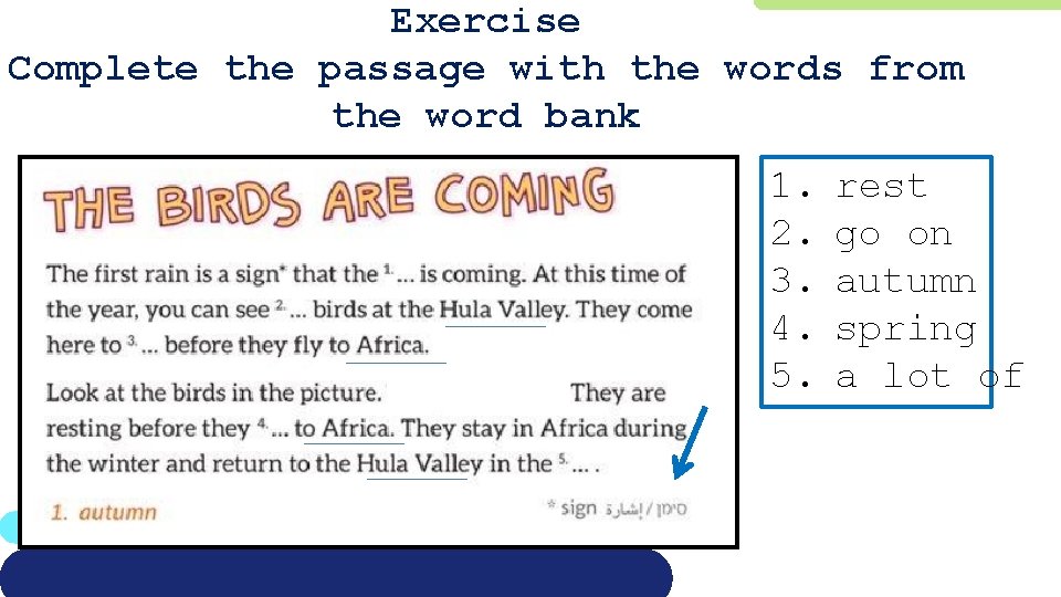Exercise Complete the passage with the words from the word bank 1. 2. 3.