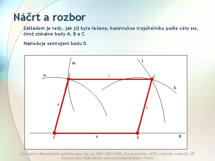 Náčrt a rozbor Základem je tedy, jak již bylo řečeno, konstrukce trojúhelníku podle věty