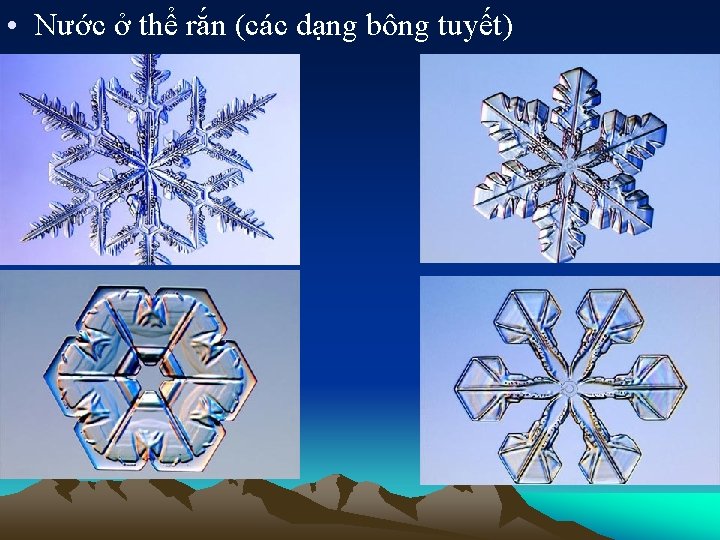  • Nước ở thể rắn (các dạng bông tuyết) 