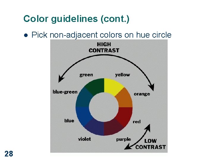 Color guidelines (cont. ) l 28 Pick non-adjacent colors on hue circle 