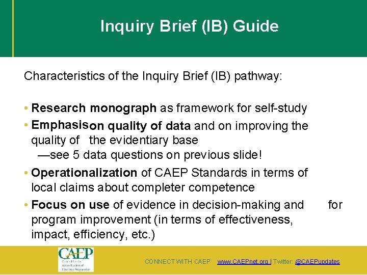 Inquiry Brief (IB) Guide Characteristics of the Inquiry Brief (IB) pathway: • Research monograph