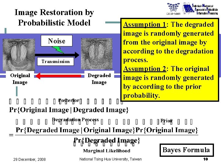 Image Restoration by Probabilistic Model Noise Transmission Original Image Degraded Image Assumption 1: The