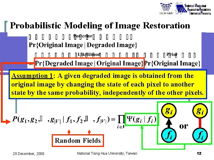 Probabilistic Modeling of Image Restoration Assumption 1: A given degraded image is obtained from