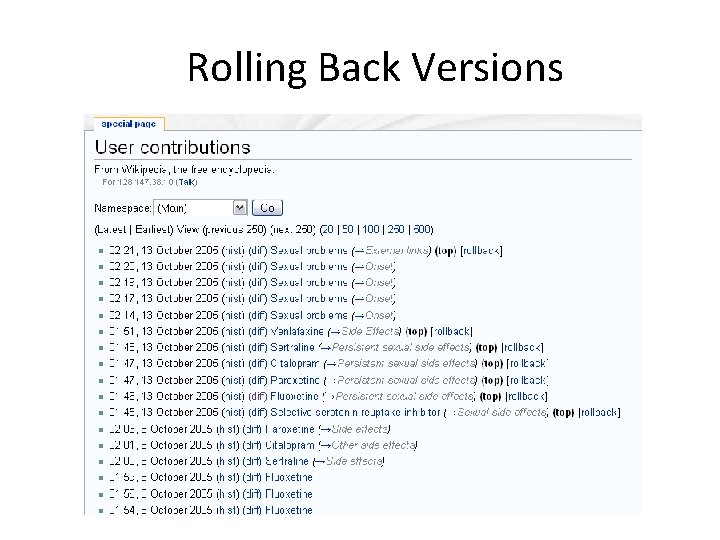 Rolling Back Versions Rolling Back Versions