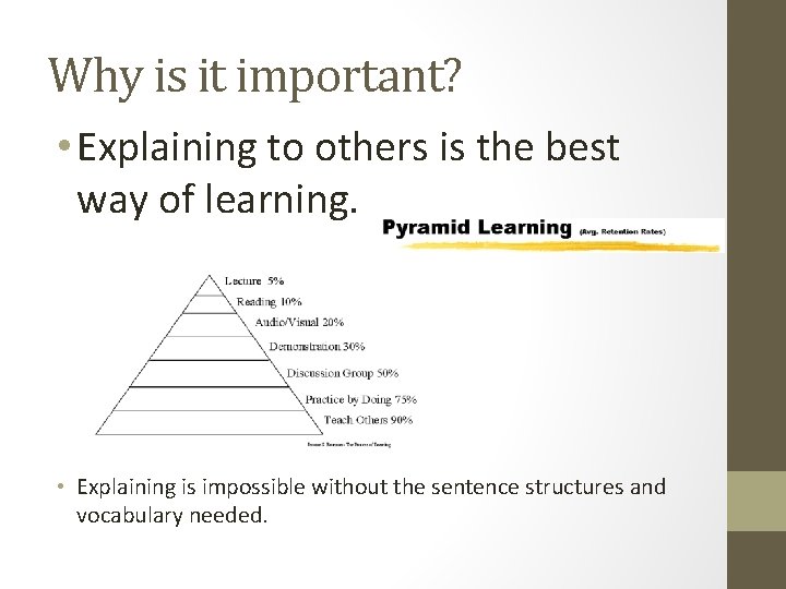 Why is it important? • Explaining to others is the best way of learning.