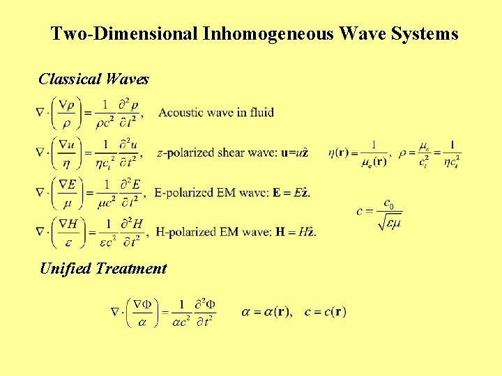 Two-Dimensional Inhomogeneous Wave Systems Classical Waves Unified Treatment 