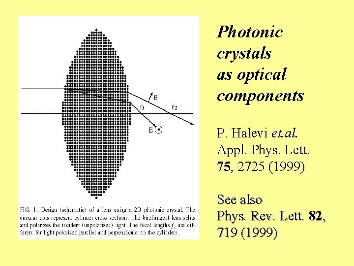 Photonic crystals as optical components P. Halevi et. al. Appl. Phys. Lett. 75, 2725