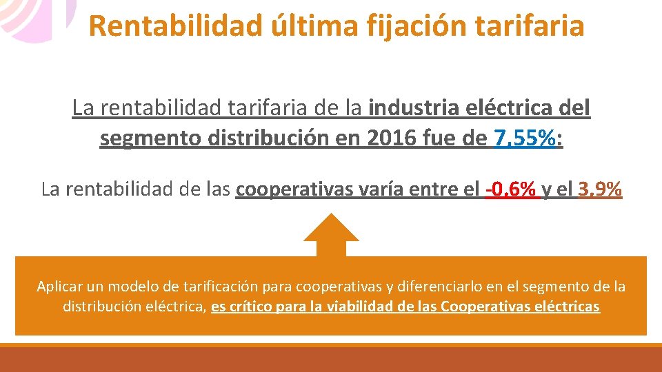 Rentabilidad última fijación tarifaria La rentabilidad tarifaria de la industria eléctrica del segmento distribución