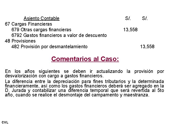 Asiento Contable 67 Cargas Financieras 679 Otras cargas financieras 6792 Gastos financieros a valor