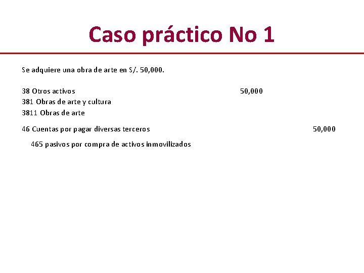 Caso práctico No 1 Se adquiere una obra de arte en S/. 50, 000.