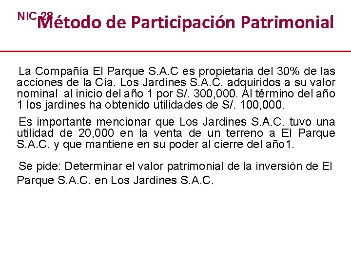 NIC 28 Método de Participación Patrimonial La Compañía El Parque S. A. C es