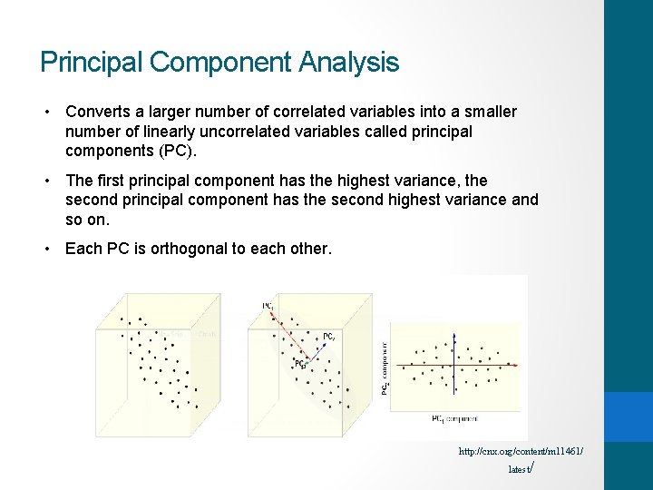 Principal Component Analysis • Converts a larger number of correlated variables into a smaller