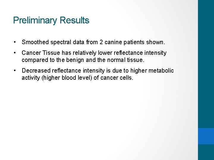 Preliminary Results • Smoothed spectral data from 2 canine patients shown. • Cancer Tissue