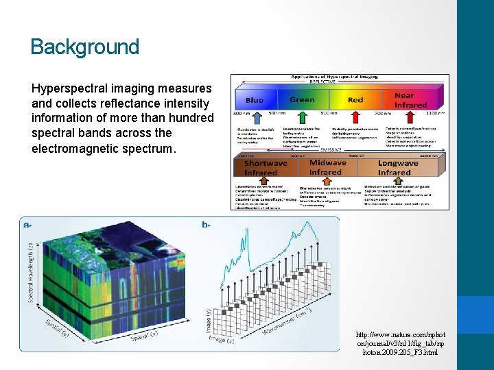 Background Hyperspectral imaging measures and collects reflectance intensity information of more than hundred spectral